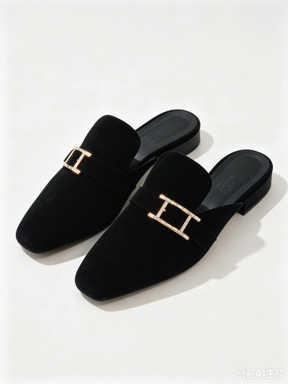Hermes Beauty Black Velvet Mules Sandals